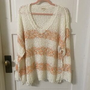NEW POL Cream and Orange V-Neck Sweater